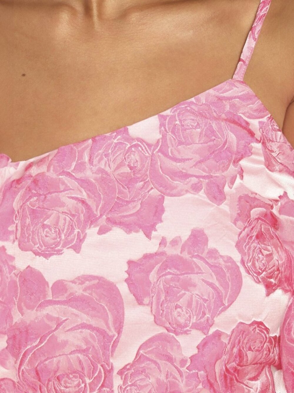 Lulus Flowery Fete Pink Floral Jacquard One-Shoulder Mini Dress NWT - Picture 5 of 9